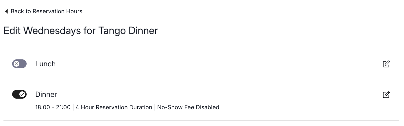 The Times section of an experience showing No Show Fee Disabled and the edit pen icon